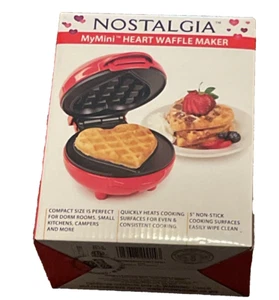 Nostalgia Red 5" MyMini Non Stick Heart Shaped Waffle Maker - NEW - Picture 1 of 3