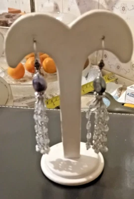 argento 925 Orecchini donna perle nera con 8 catenine di perline e zirconi  - Immagine 1 di 4