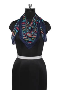 Sushila Vintage Blue Women Neck Scarf Blend Silk Printed Paisley Stole 38" x 36" - Picture 1 of 6