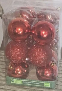 12 Christmas Ornaments Holiday Time Glitter Shine Balls Red NEW 3" SHATTERPROOF - Picture 1 of 3