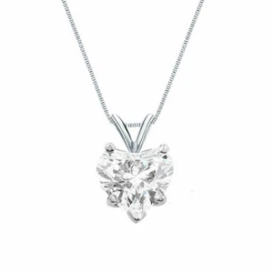 2.25 Ct Heart Shaped Real Solid 14K White Gold Solitaire Pendant 18" Necklace - Picture 1 of 1