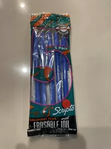 Vintage SCRIPTO Erasable Ink Pen Blue 1993 Medium Ballpoint 5 PACK NOS - Picture 1 of 2