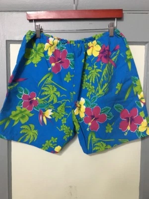 Vtg 70s 80s NOS Cotton Hawaiian Tropical Print Surf Shorts Mens M Beach Trunks - Image 1 of 4