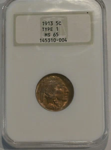 1913 TYPE 1 BUFFALO NICKEL IN OLD NGC HOLDER MS65 - free shipping!!! - Picture 1 of 4