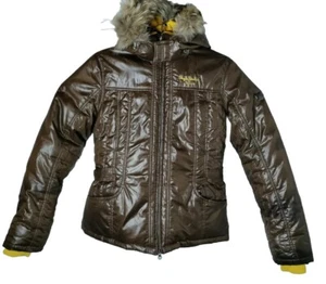 Chaqueta con capucha de piel de coyote extraíble con cremallera inclinada Pepe Jeans London para mujer M  - Imagen 1 de 9