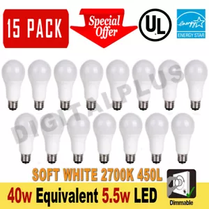 15 Pack 40w Replacement 5.5w LED Bulbs Soft White 2700k E26 Base (High Quality!) - Picture 1 of 2