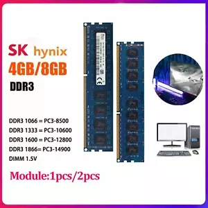 Hynix 4GB 8GB DDR3 1066 1333 1600 1866MHz Desktop RAM Memory DIMM 240 PIN Lot - Picture 1 of 9
