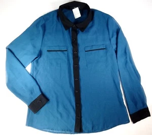 *NWT* MINE WOMENS COLOR BLACK AND BLUE BUTTON DOWN BLOUSE SIZE SMALL M75 - Picture 1 of 3