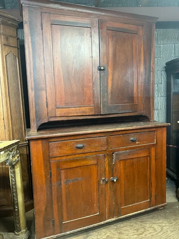 primitive pa step back dutch cupboard great look 1830s red wash antique 2 pc Cover
