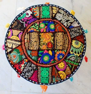 Pouf Indian Ottoman Cover Vintage Patchwork Round Ethnic Handmade Cotton Poufs - Picture 1 of 49