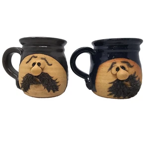 1970's Studio Art Pottery 3D Funny Face Coffee Cup Mug Man Long Beard & Mustache - Picture 1 of 8