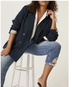 Anthropologie Maeve Double Breasted Blazer Womens 4 Oversized Washed Black - Picture 1 of 6