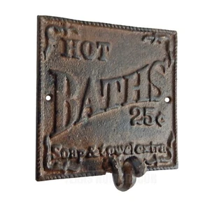 Hot Baths 25 Cents Cast Iron Wall Hook Soap & Towel Extra Antique Style Hanger - Picture 1 of 3