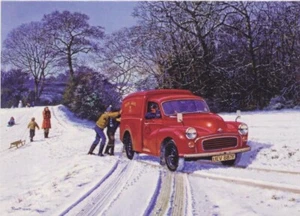 Moriis Minor Van Royal Mail Postman 1970s Christmas Xmas Card - Picture 1 of 1