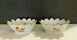 Pair Vintage Roses Decorated Limoges France Trinket Bowl Dish w/Gold Rim Signed - Picture 1 of 8