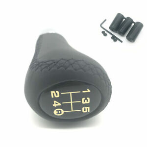 Black Leather 5-Speed Manual Aluminum Transmission Shifter Knob Car Accessories