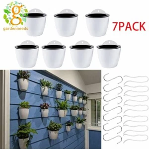 NEW 7Pack Self-watering Plant Flower Pot Wall Hanging Plastic Planters w/ Hooks - Picture 1 of 10