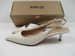 -NEU MNG Mango Zapato spitze Slingback Kitten Heels Lack cremeweiß Größe 38 - Bild 1 von 5