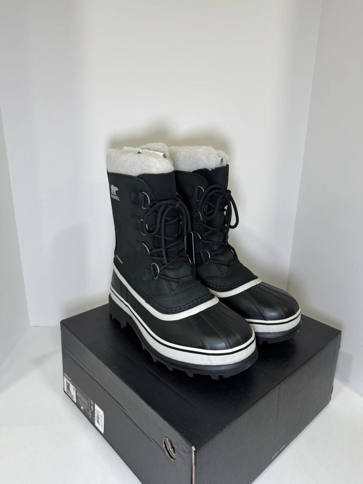 Sorel Caribou Black Leather Snow Boots Waterproof Women’s Size 8 NL1005-011