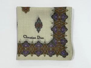 Handkerchief Man Christian Dior Polka Dot Cream Paisley Pocket Square Cotton 20” - Picture 1 of 6