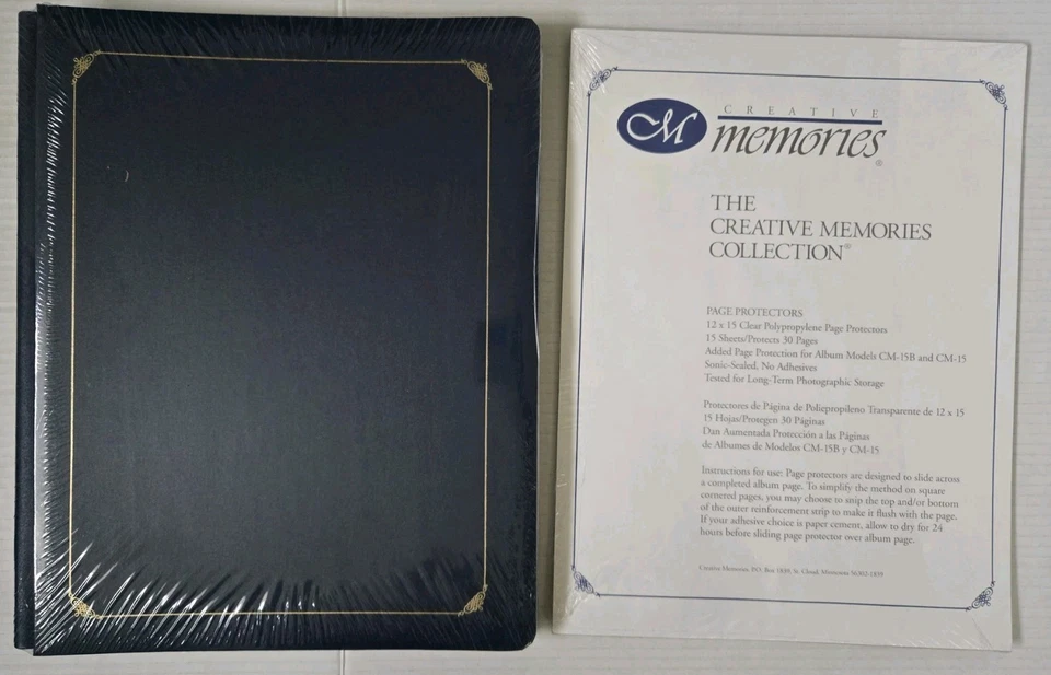 CREATIVE MEMORIAS 12X15 Azul Marino con Álbum Borde Dorado y Protectores de Página 15 Hojas Foto 1 de 4