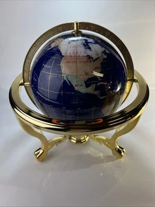 Vintage Halbedelsteine Globus mit Messingständer 14 Zoll hoch - Bild 1 von 8