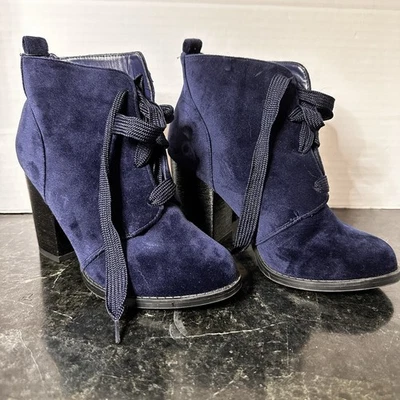 Call It Spring Blue Suede Block Heels Shoes Boots Women's Size 6.5 - Image 1 of 4