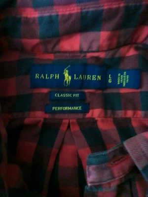 Ralph Lauren Para Hombres Talla LG Calce Ajustado Rojo/Negro Cuadros Manga Larga Calce Clásico Perfo Foto 1 de 4