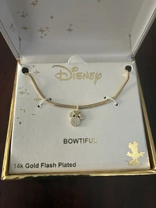 Disney Minnie Mouse Bowtiful Necklace Gold Flash Plated Floating Crystals New - Picture 1 of 3