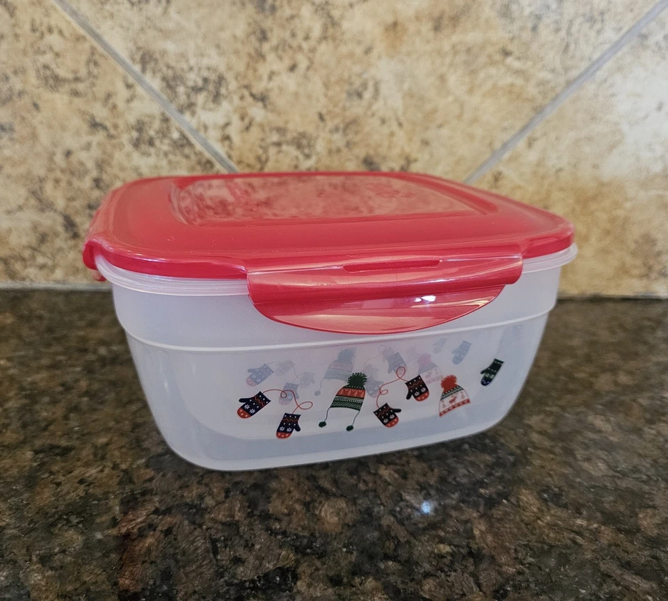 Lock&Lock Christmas Mitten 3 Red Snap On Lids Square Nesting Storage Containers  - Image 1 of 4