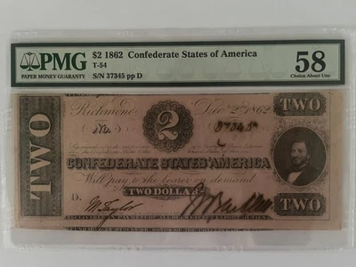 1862 $2 Confederate States of America - PMG - T54. RARE CUT.     Good XMAS Gift. - Image 1 of 2