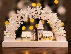 Christmas Candle Bridge Decoration White Wooden Village Scene Light Up Arch Xmas - Picture 1 of 24