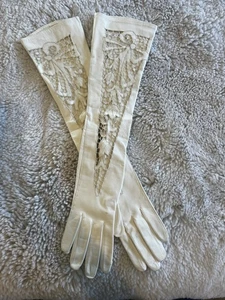 White Italian Kidskin Leather Opera Gloves Bridal Wedding Elbow Length SZ 6.5 - Picture 1 of 8