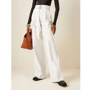 Max Mara Nebbia weiß Italy Stretch Twill hohe Taille weites Bein Hose, Gr. 6 - Bild 1 von 11