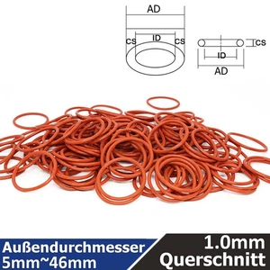 Rot Silikon O Rings Schnurstärke 1mm Dichtungsringe Lebensmittelecht 5~46mm AD - Picture 1 of 7