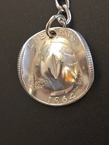 1964 Washington Quarter Coin Keychain Pendant Cowboy Hat Last Year Silver Mirror - Picture 1 of 13