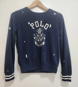 Polo Ralph Lauren Girls Sweatshirt Sz L (12-14) Navy Blue White Embroidered  - Picture 1 of 8