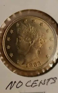 1883 5C No CENTS Liberty Nickel BU, Gold toned nice surfaces - Picture 1 of 12