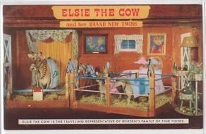 Elsie the Cow with New Twins Bordenʼs Dairy Mascot 1950ʼs Vintage Postcard - Picture 1 of 2