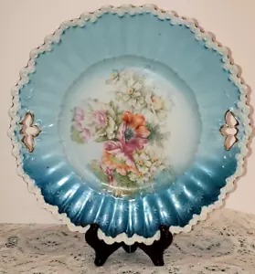 ANTIQUE Porcelain R S PRUSSIA Balloon Mold Floral 2 HANDLED CAKE PLATE - Picture 1 of 5