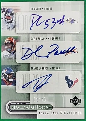 Dan CODY David POLLACK Travis JOHNSON 2005 NFL Foundations TRIPLE RC AUTO SP /75 - Image 1 of 2