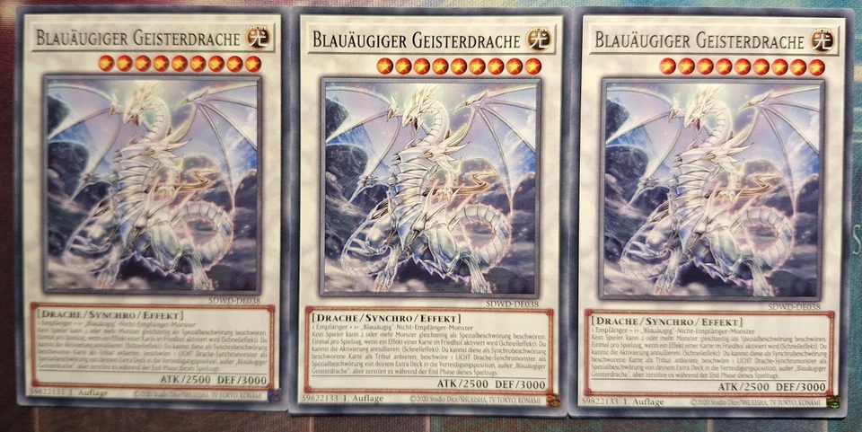 3x Blauäugiger Geisterdrache SDWD-DE038 DEUTSCH 1.Auflage PLAYSET NM Yu-Gi-Oh - Bild 1 von 1