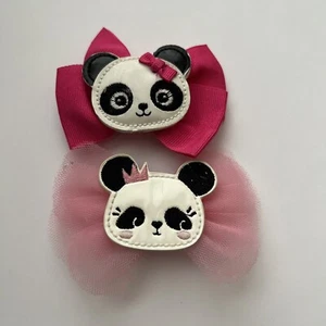 Gymboree Panda Hair Clips Pink lot of 2 - Picture 1 of 2