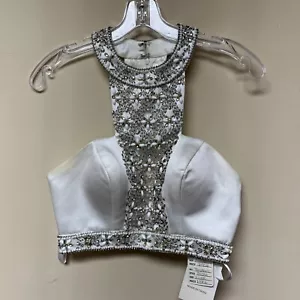 Tony Bowls 2 Piece Formal Women's 2 White Sequiin Halter Prom HOCO Party READ - Picture 1 of 17
