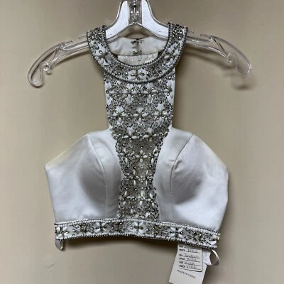 Tony Bowls 2 件正式女式 2 白色亮片吊带舞会 HOCO 派对阅读 — 第 1/4 张图片