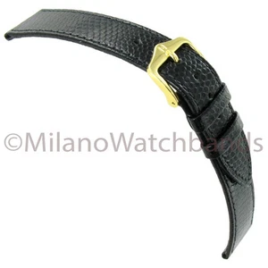 18mm Hirsch Rainbow Black Lizard Grain Genuine Leather Stitched Mens Watch Band - Picture 1 of 3