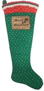 NEW CHRISTMAS STOCKING Farmhouse Country Handmade 1975 Green Calico Cotton 17" - Picture 1 of 7
