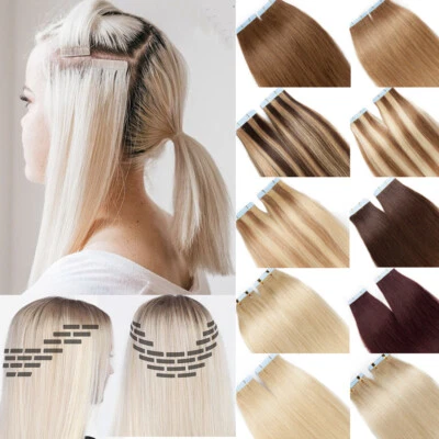 S-NOILITE 40 Tressen Tape In Echthaar Extensions Haarverlängerung Balayage Skin Weft Dick