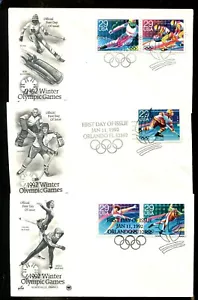 US FDC # 2611-2615 29c Winter Olympics 3 FDC's ArtCraft / PCS 1992, 9p3306 - Picture 1 of 1