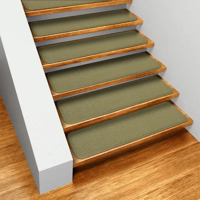 HOUSE, HOME AND MORE Set of 15 SKID-RESISTANT Carpet Stair Treads 8"x23.5" OLIVE GREEN runner rugs